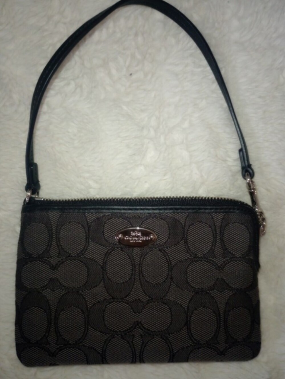 Coach Black Signature Canvas Wristlet with Leather Strap